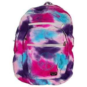 UNDEE BANDZ Tie Dye Peace Applique Backpack Purple Blue Red Pink Blend‎